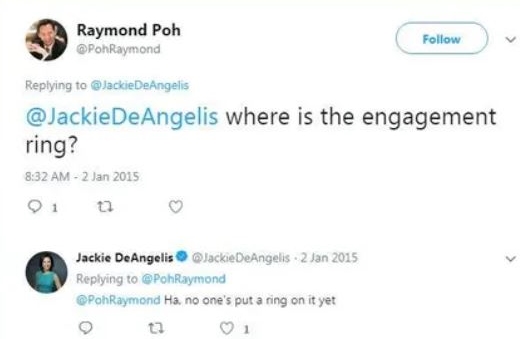 jackie-deangelis-engagement Jackie DeAngelis replying the engagement Tweet